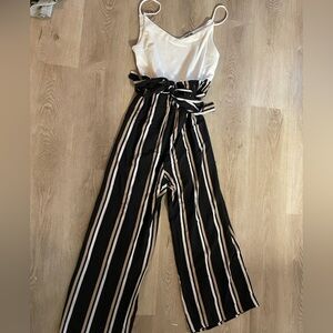 J for Justify Black and White Striped Wide Leg Pants